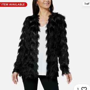 Colleen‎ Lopez Chevron Fringe Black Duster Cardigan Black Sz Large